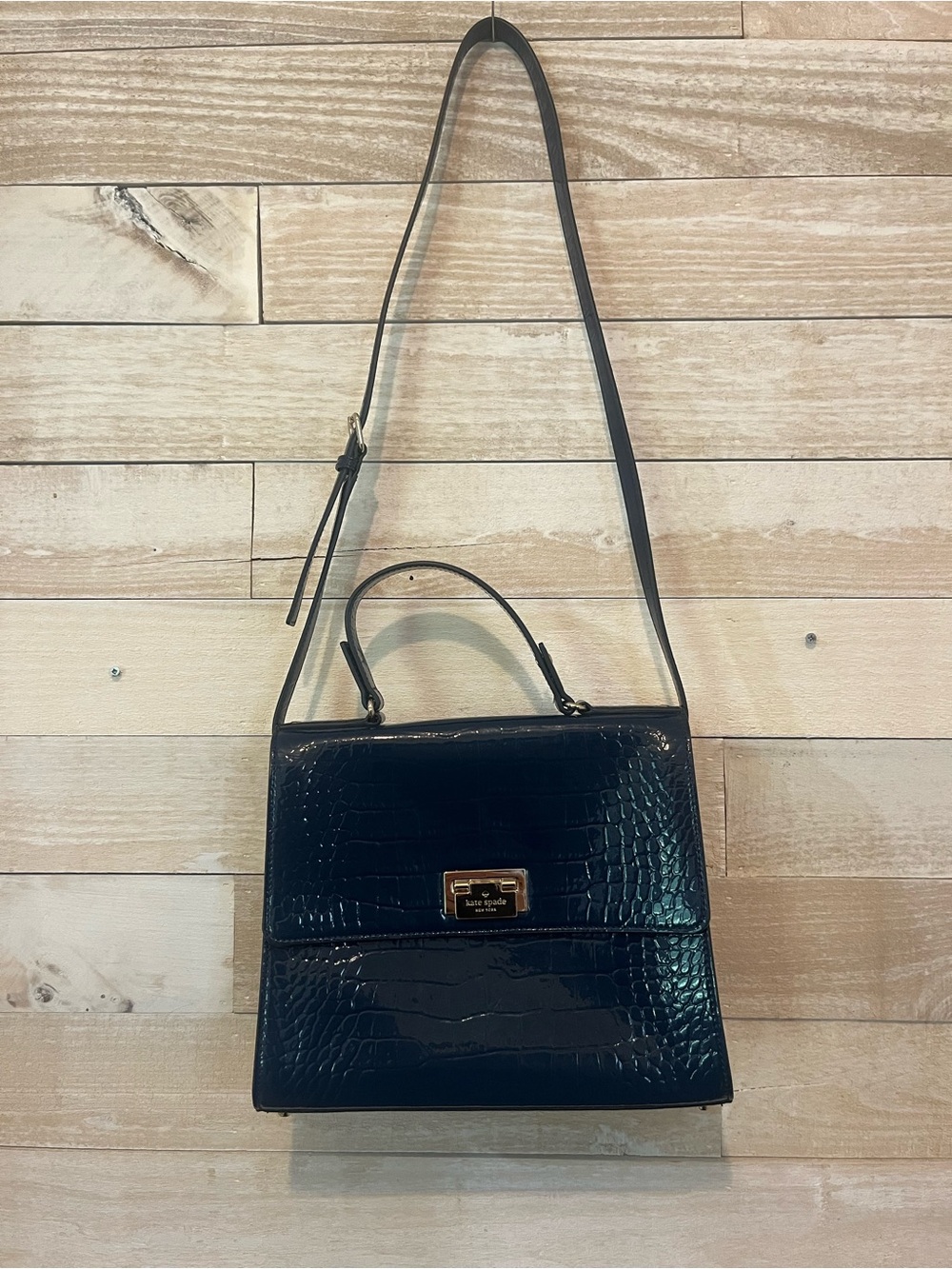 Kate Spade Knightsbridge Doris satchel navy blue patent croc embossed leather - Picture 9 of 14